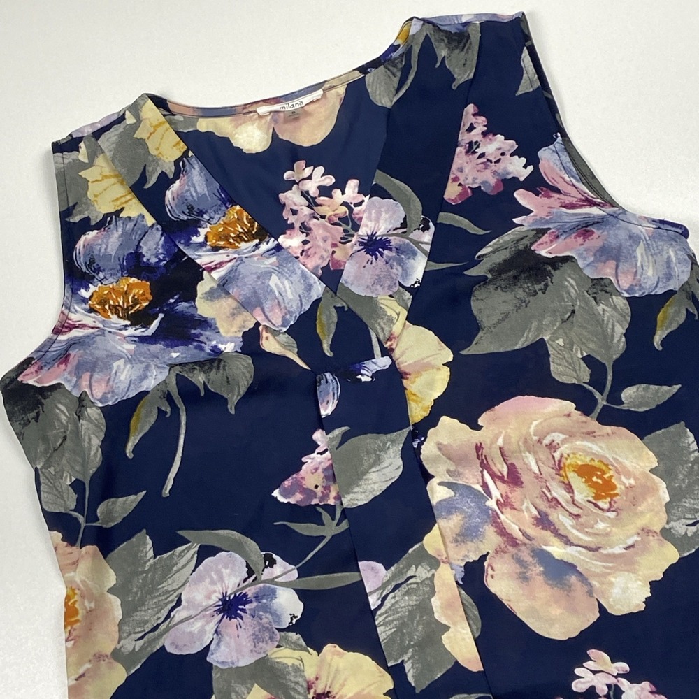 Milano Floral Sleeveless Blouse Size S Multicolor Art to Wear Abstract Sheer Top